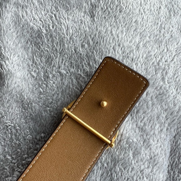 Tory Burch Brown Monogram Belt with Gold Buckle